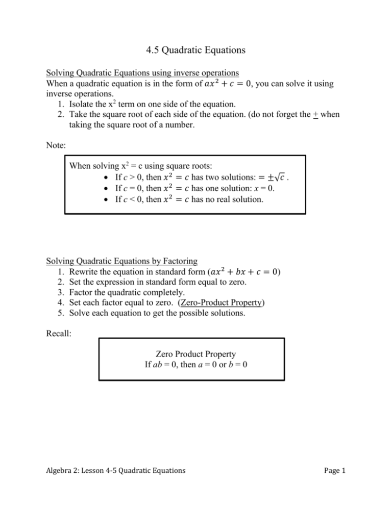 solving quadratic equations by factoring examples with answers