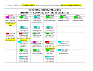 tutoring hours, fall 2015 chemistry learning center, sturges 113