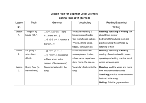 Lesson Plan for Beginner Level Learners Spring Term 2014