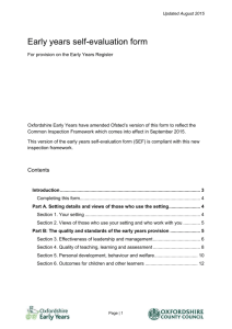 Early Years Self Evaluation Form (doc format, 76Kb)