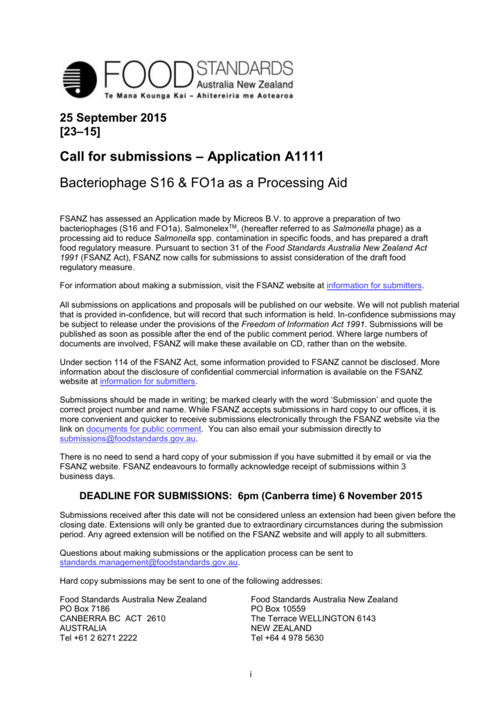 Application A1111 Food Standards Australia New Zealand