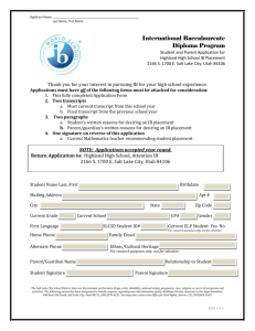 IB Application - Highland High School