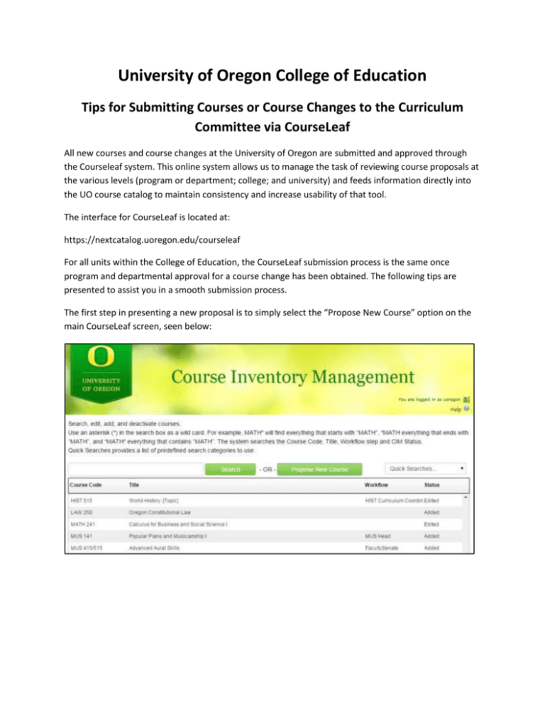 Tips For Submitting Using Courseleaf - COE