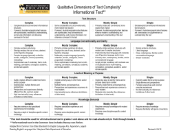 Qualitative Dimensions of Text Complexity* Literature Text Structure