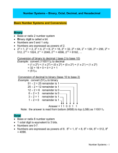 Number Systems - Binary and Hexadecimal Systems