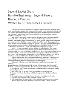 Second Baptist Church Humble Beginnings: Beyond Slavery