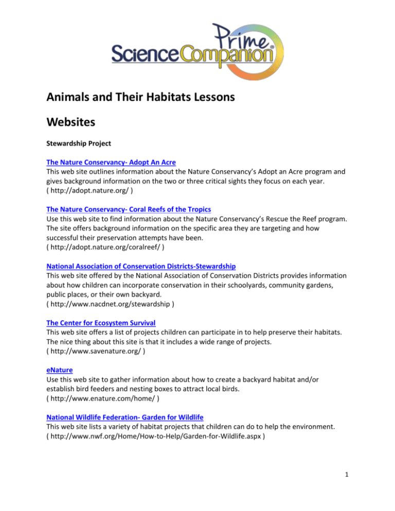 Animals and Their Habitats Lessons