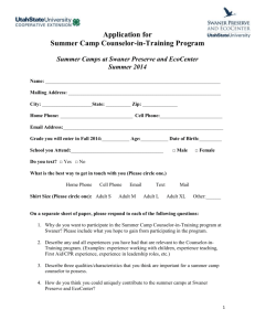 Application for Summer Camp Counselor-in