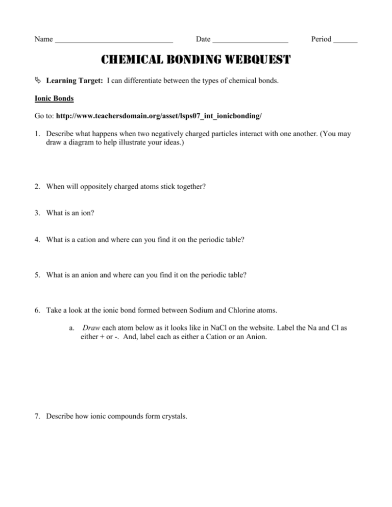 Academic Chemical Bonding Webquest