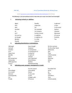 transitional elements list for essays
