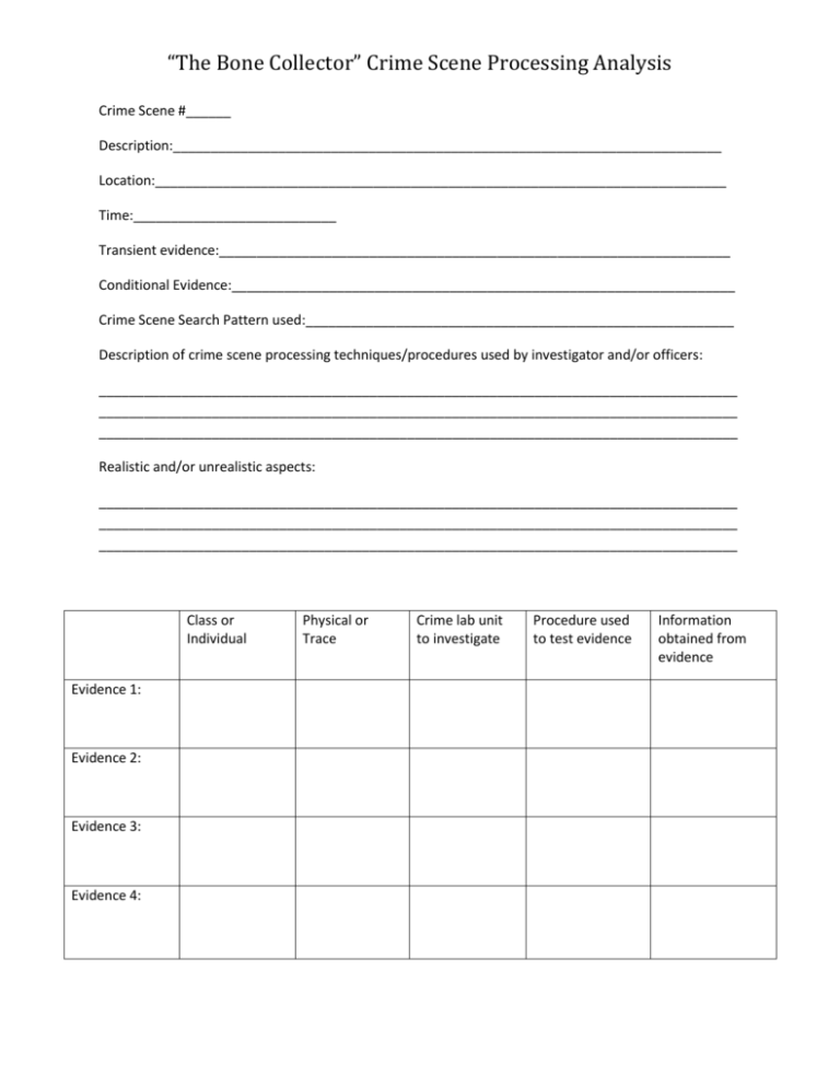 *the Bone Collector* Crime Scene Processing Analysis