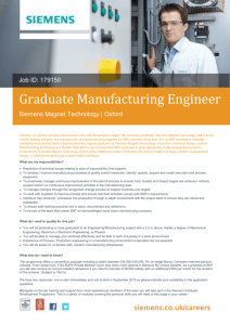 Graduate Manufacturing Engineer Siemens Magnet Technology