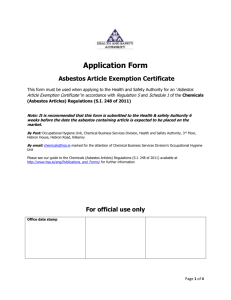 Asbestos Article Exemption Certificate form