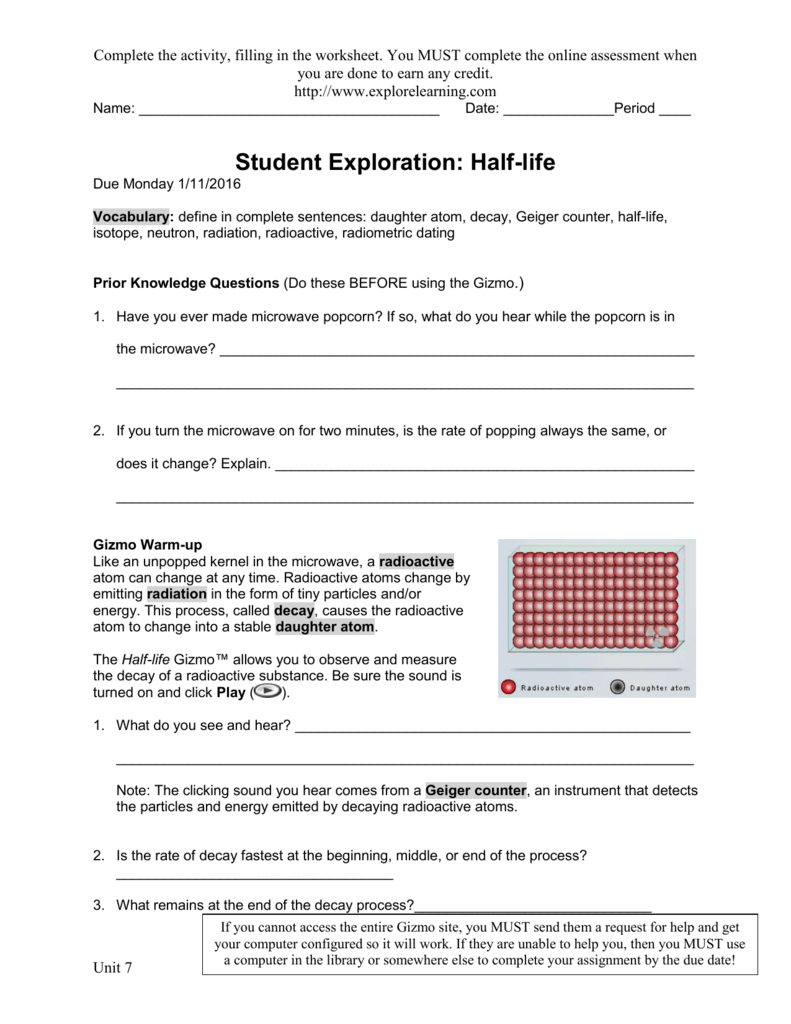 Worksheet Half Life Gizmo Answer Key Thekidsworksheet