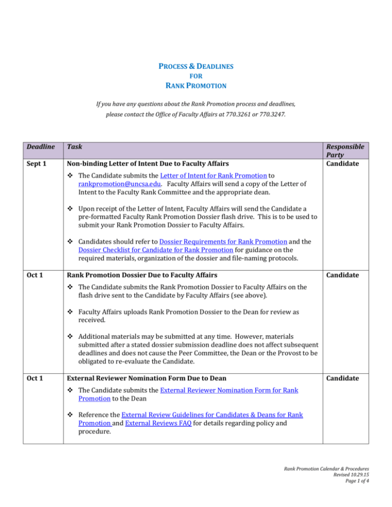 Rank Promotion Process Process & Deadlines for Rank Promotion
