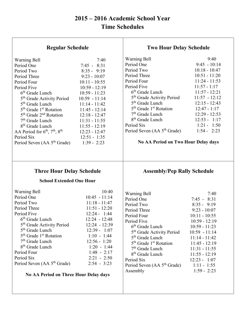 Middle School Time Schedules