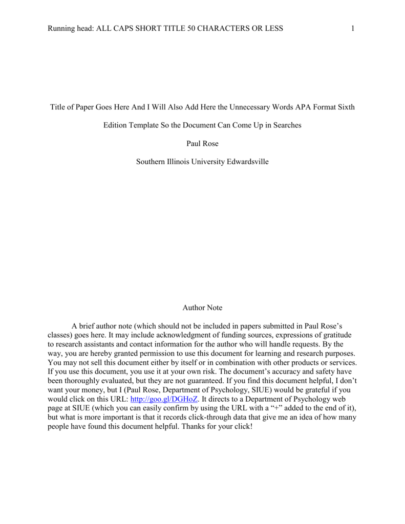 Apa Format Template 6th Edition Title Page