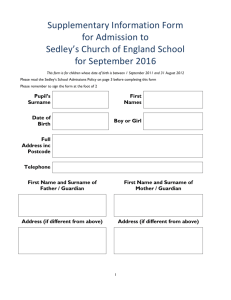 Supplementary Form to - Sedley`s Church of England