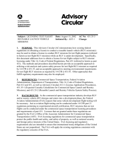 Subject: LICENSING TEST FLIGHT REUSABLE LAUNCH VEHICLE