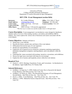 HFT 2750 (9636) Event Management MWF 3