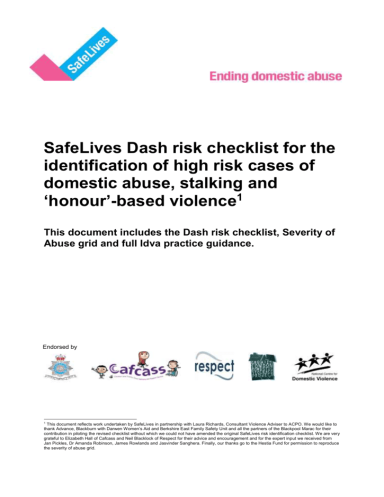 SafeLives Dash Risk Checklist For The Identification Of High Risk Cases