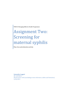 Assignment Two: Screening for maternal syphilis