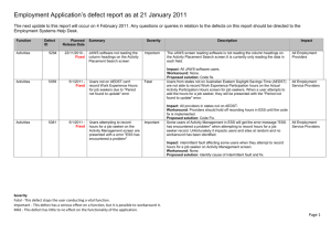 Employment Application*s defect report as at 13 October 2010