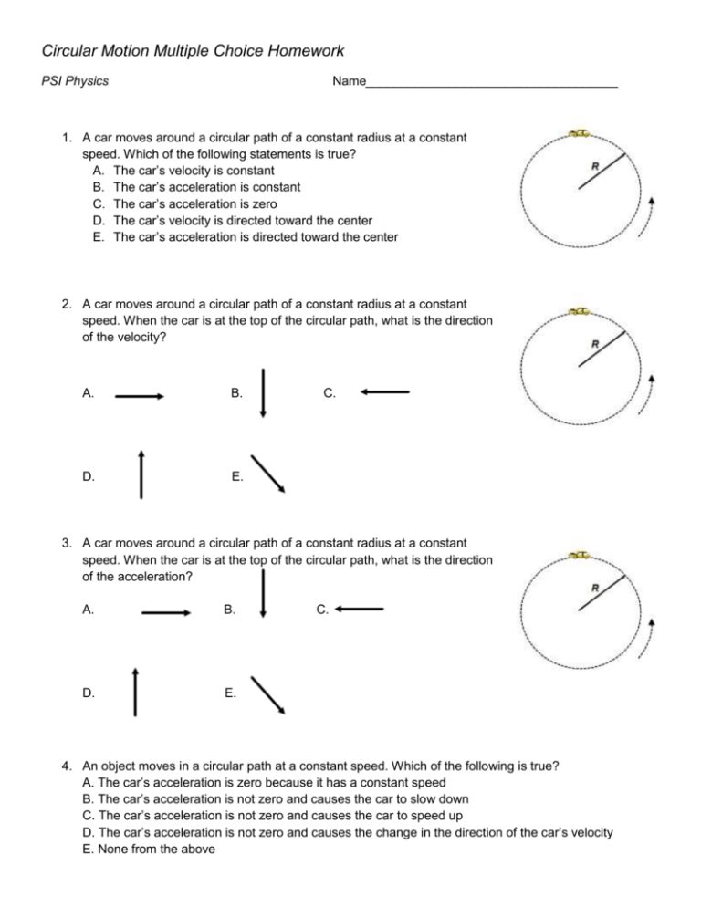 Multiple Choice Trig Review Worksheet