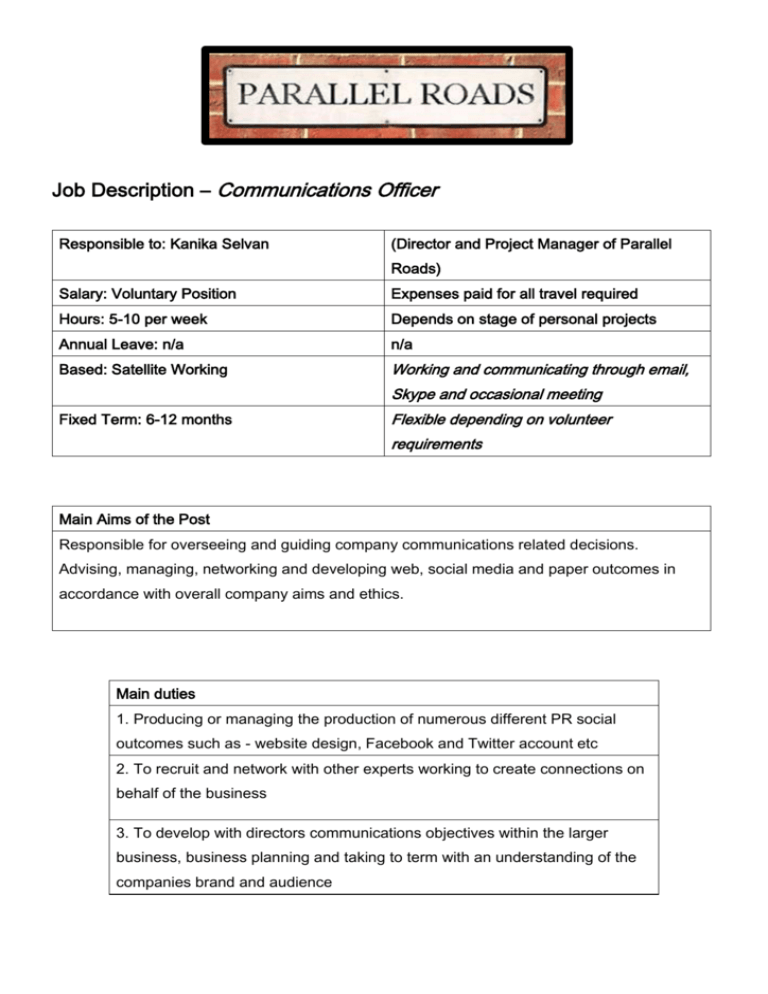 Job Description Communications Officer