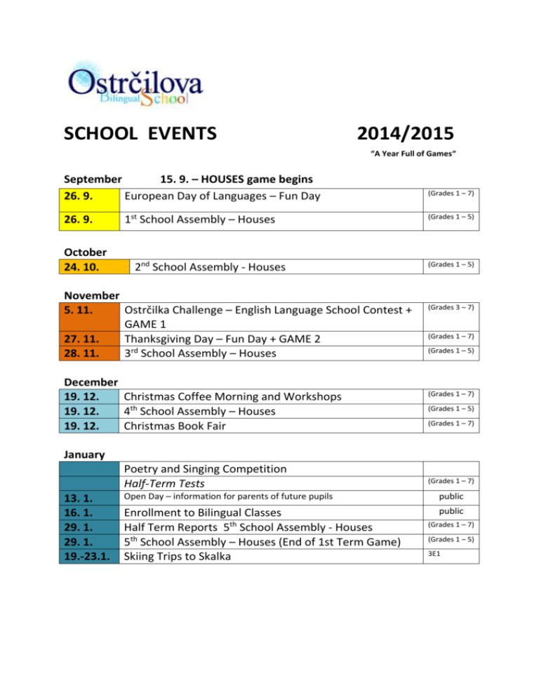 School Events Calendar
