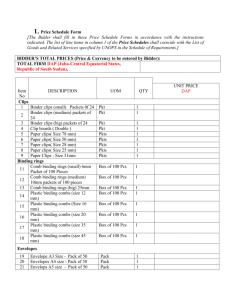 Price Schedule Form [The Bidder shall fill in these Price Schedule