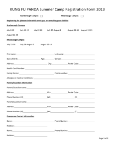 KUNG FU PANDA Summer Camp Registration Form 2013