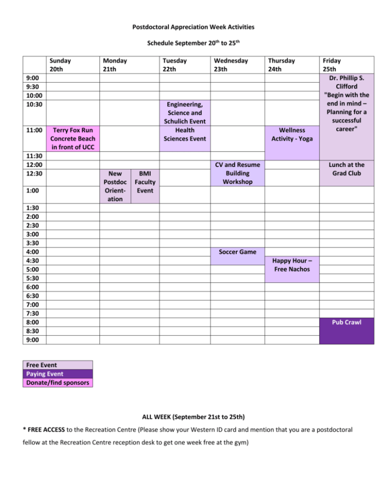 Schedule of Events Graduate and Postdoctoral Studies