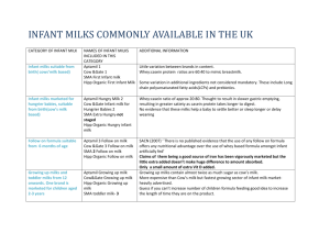 INFANT MILKS COMMONLY AVAILABLE IN THE UK