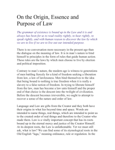 On the Origin, Essence and Purpose of Law