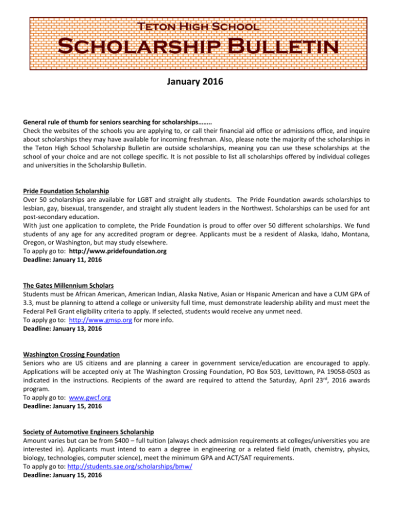 January Scholarship Bulletin