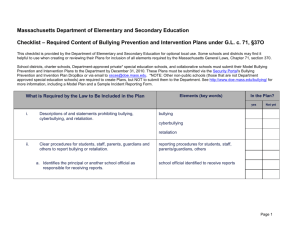 ESE Checklist for Bullying prevention and intervention plans