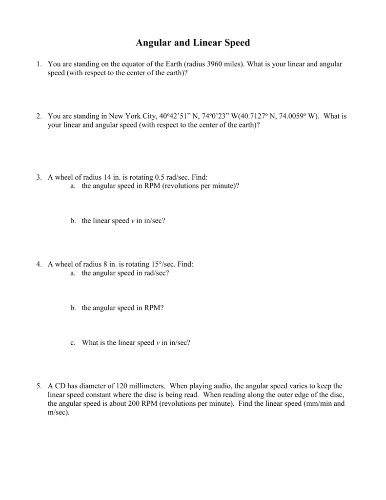 20.20.20 Angular and Linear Speed (new) In Angular And Linear Velocity Worksheet