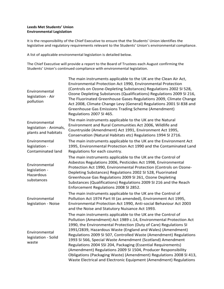 The Environmental Legislation Document