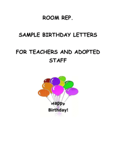 Birthday Correspondence - Old Settlers Elementary PTA