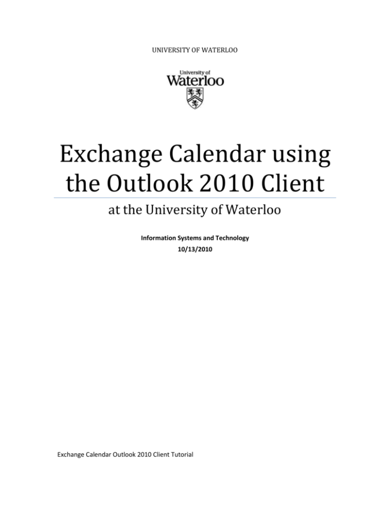 Exchange Calendar using the Outlook 2010 Client