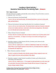 Assistive Hand Device Pre-Activity Quiz Answer Key