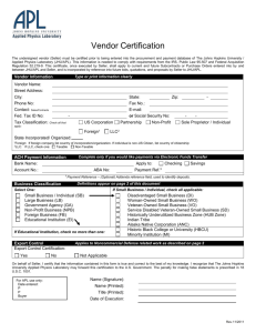 Vendor Certification - The Johns Hopkins University Applied Physics