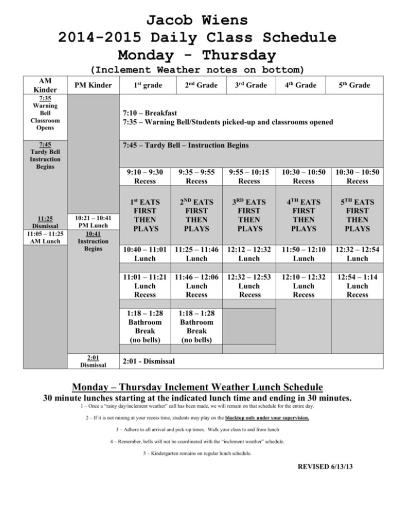 Mon Thurs Bell Schedule Docx