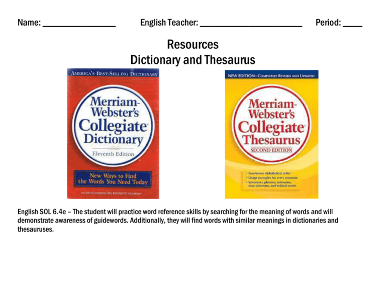 Resources Dictionary Thesaurus