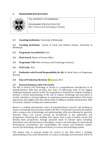 New Programme - SPS - Science and Technology in Society