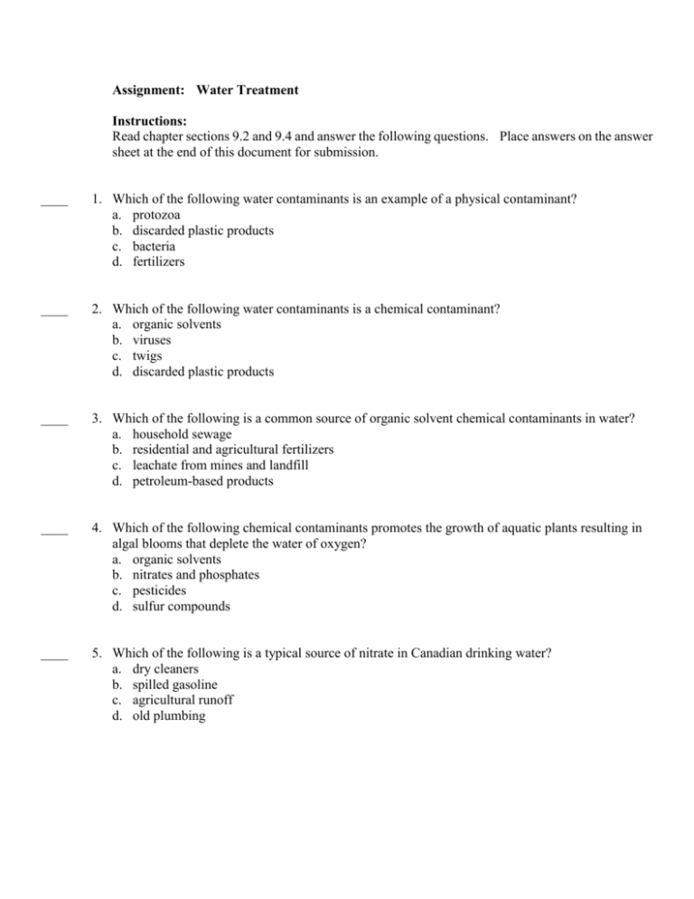 water quality assignment answers