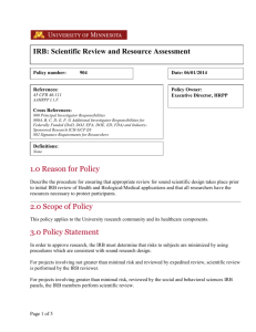 IRB: Scientific Review and Resource Assessment