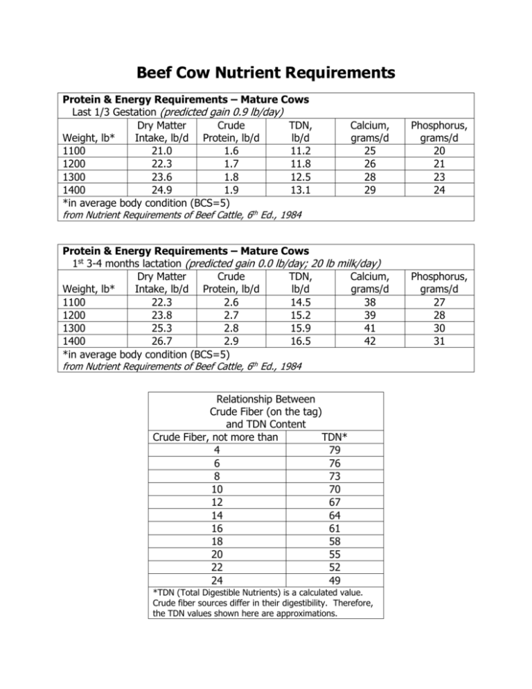 Beef Cattle Nutrient Requirements