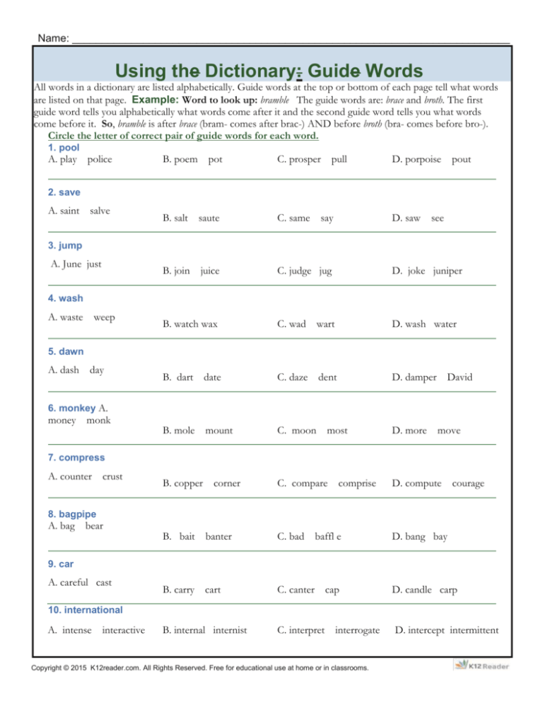 Guide Words In English